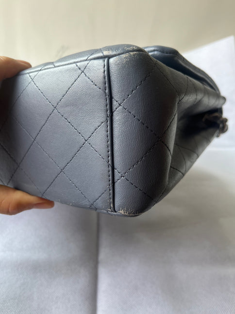 Chanel Classic Flap Maxi Ash Navy Lambskin Leather Double Flap Silver Hardware 2011