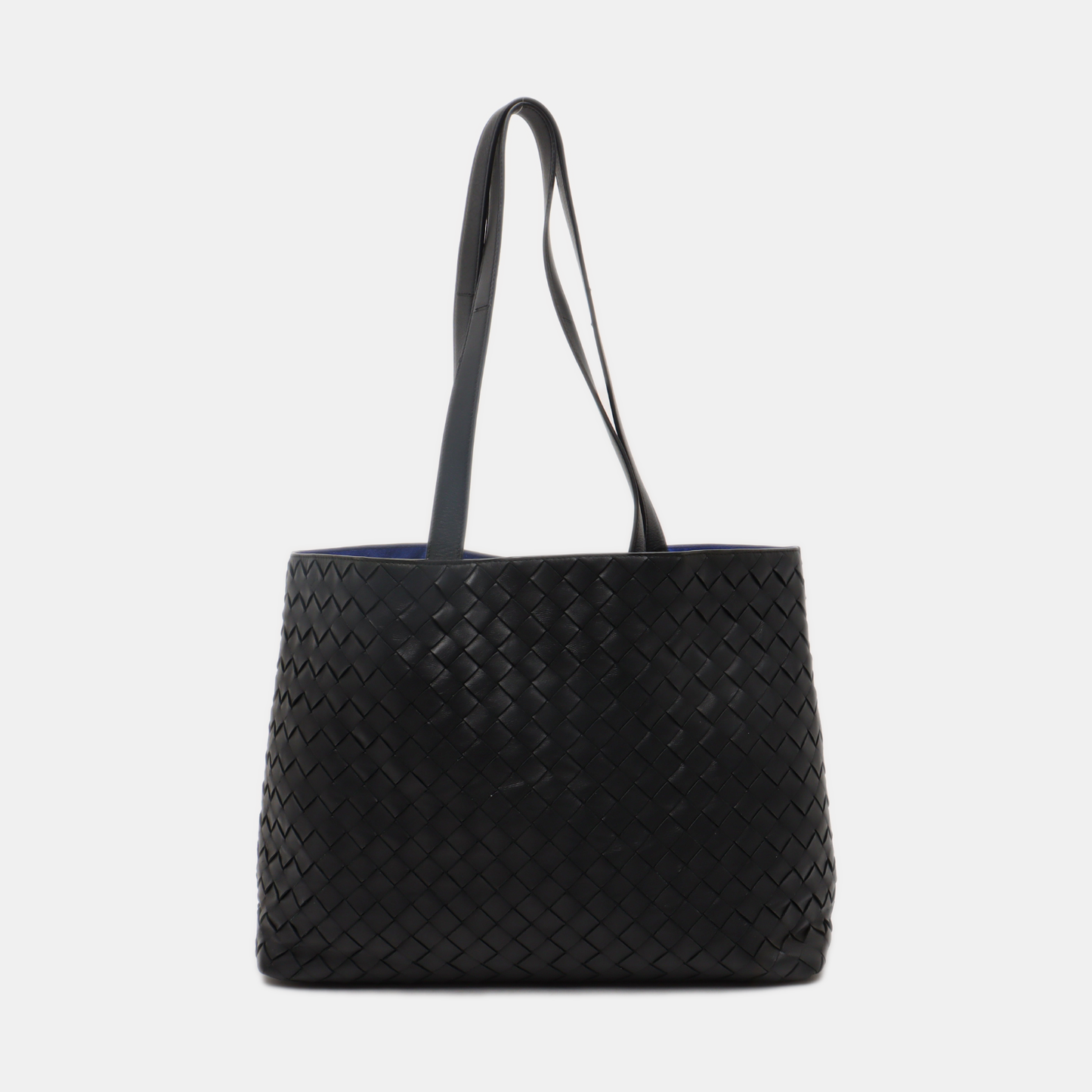 Bottega Veneta Slot Tote Black Intrecciato Leather Blue Suede Interior