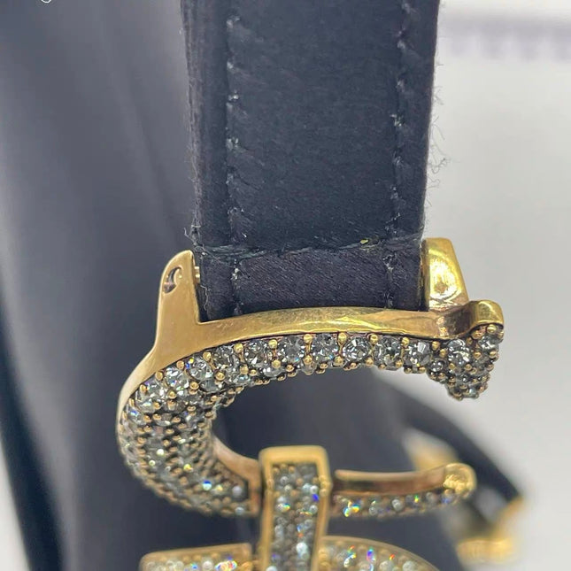 Dior Saddle Mini Silk Handbag Black with crystals