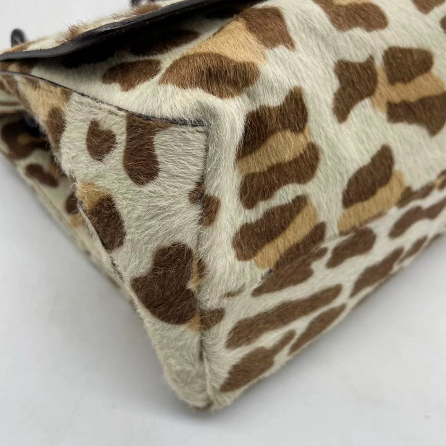 Prada Leopard Print Pony-style Calfskin Tortoise Strap Large Shoulder Bag