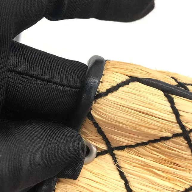 Chanel Medium Straw Wicker Flap Bag Black Diamond Wild Stitch