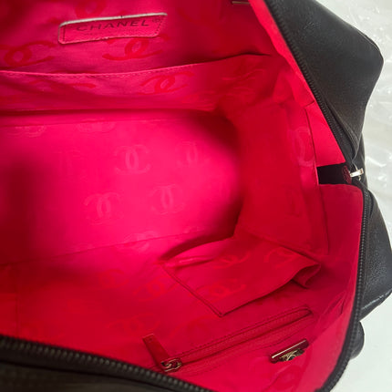 Chanel Cambon Multi-pocket Ligne Reporter Bag Large Black Calfskin Leather White Logo