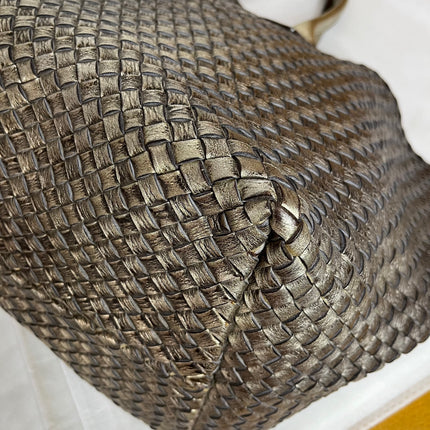 Bottega Veneta Cabat Large Intreccio Deerskin Leather Tote Bag Gold