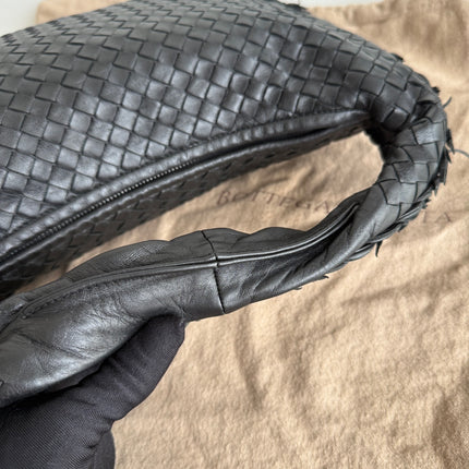 Bottega Veneta Intrecciato Hobo Bag Medium With Fringes Black Lambskin leather 40cm