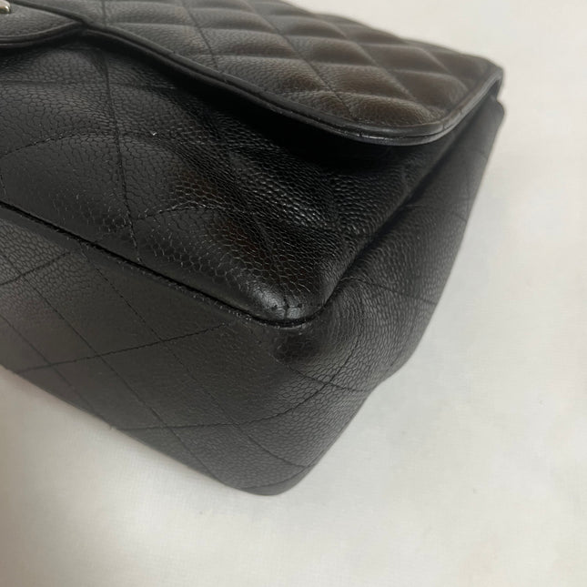 Chanel Classic Flap Jumbo 2009 Black Caviar Leather Single Flap Silver Hardware