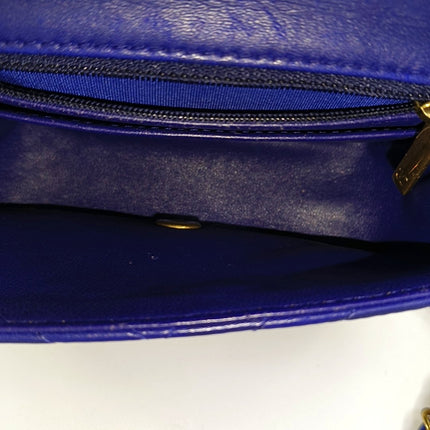 Chanel Classic Flap Mini Square Chevron Stitching Blue Lambskin Gold Hardware Crossbody Bag