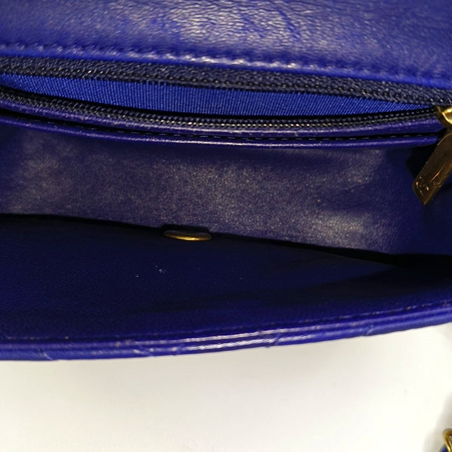Chanel Classic Flap Mini Square Chevron Stitching Blue Lambskin Gold Hardware Crossbody Bag