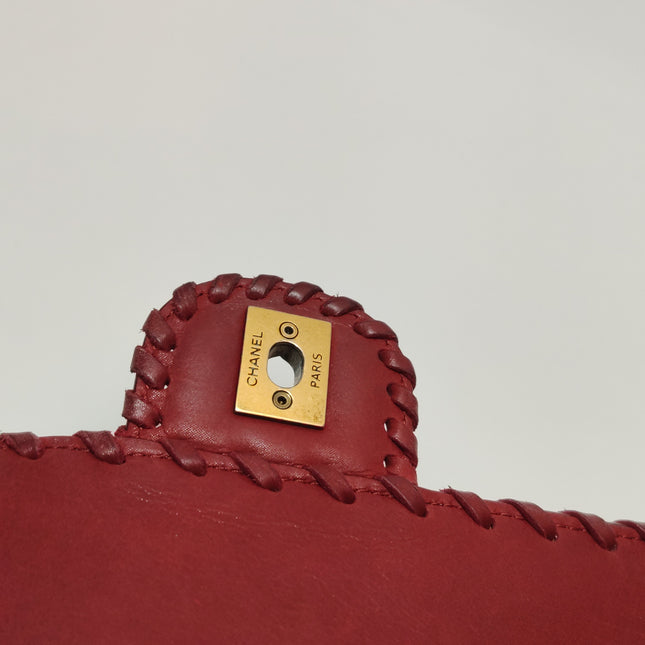 Chanel Classic Flap Medium Happy Stitch Red Aged Calfskin Leather Gold Hardware, 2015-2016