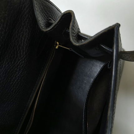 Hermes Kelly 32 Sellier Black Clemence Leather Gold Hardware 1995