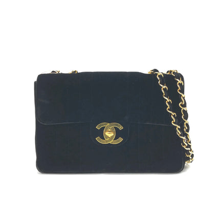 Chanel Classic Flap Maxi Black Velvet Leather Giant Gold CC Logo