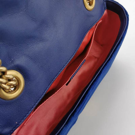 Gucci Marmont Mini Flap Navy Velvet Handbag