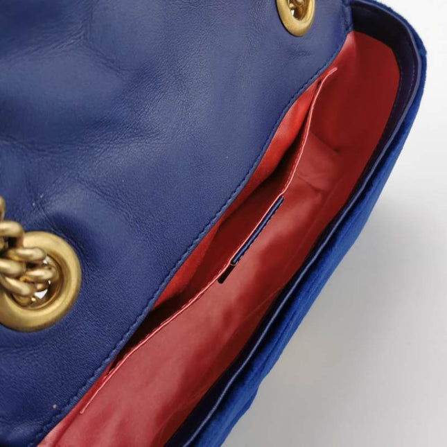 Gucci Marmont Mini Flap Navy Velvet Handbag