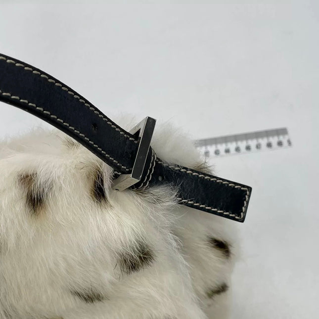 Fendi Mamma Baguette Rabbit Fur Polka Dots Print Shoulder Bag