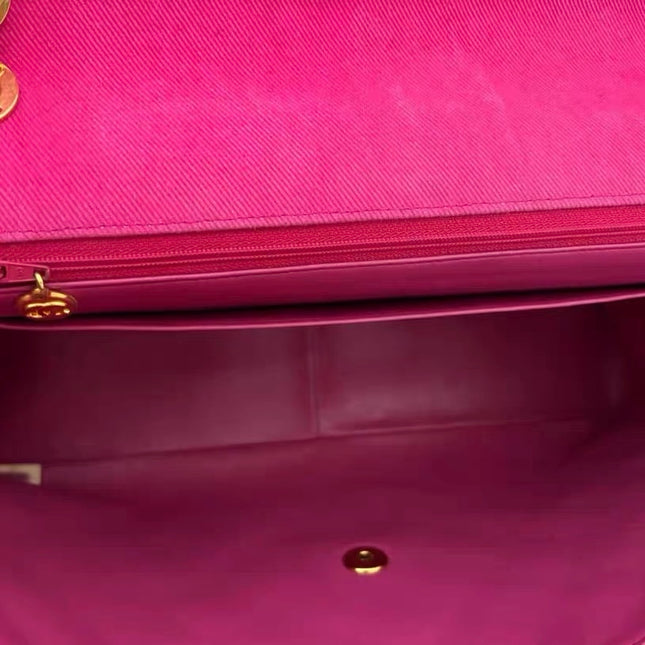 Chanel RARE Vintage Classic Maxi 34 Flap Hot Pink Denim Giant CC 24 Gold Hardware