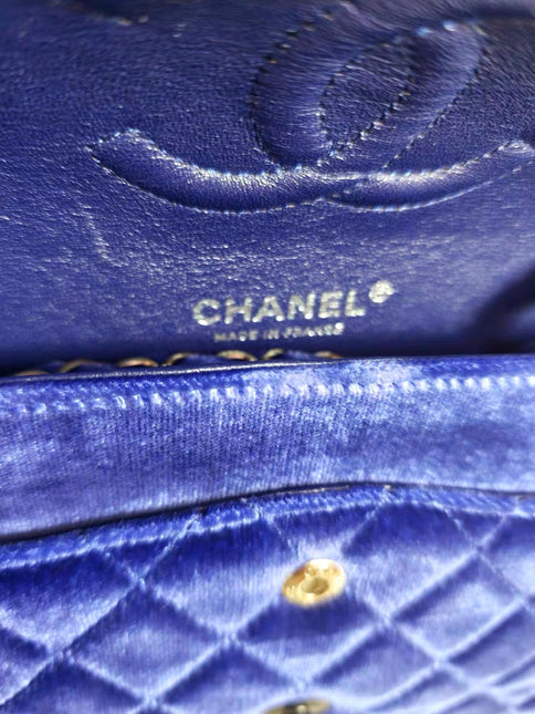 Chanel Classic Flap Medium Royal Blue Velvet Silver Hardware