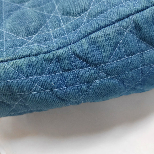 Lady Dior Vintage Medium Blue Jeans PVC Handles Silver Hardware With Strap