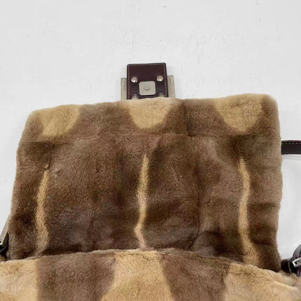 Fendi Mamma Baguette Brown Beige Soft Fur Shoulder Bag