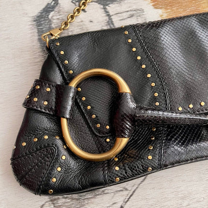 Gucci Horsebit 1955 Chain Large Black Snake-skin Leather Shoulder Bag