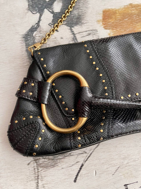 Gucci Horsebit 1955 Chain Large Black Snake-skin Leather Shoulder Bag
