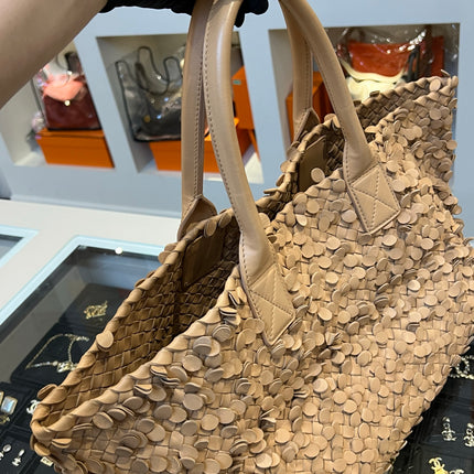 Bottega Veneta Cabat Limited Tan Poussin Paillettes Tote Beige