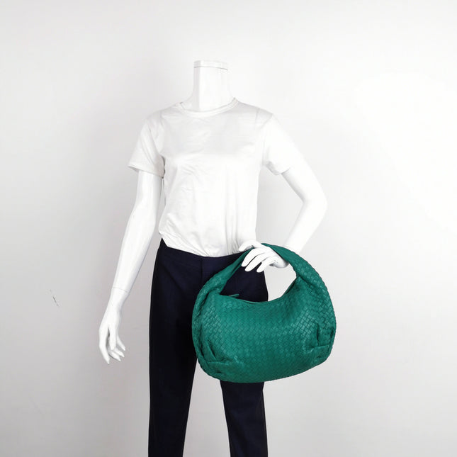 Sold Bottega Veneta Belly Hobo Intrecciato Green Nappa Leather Small