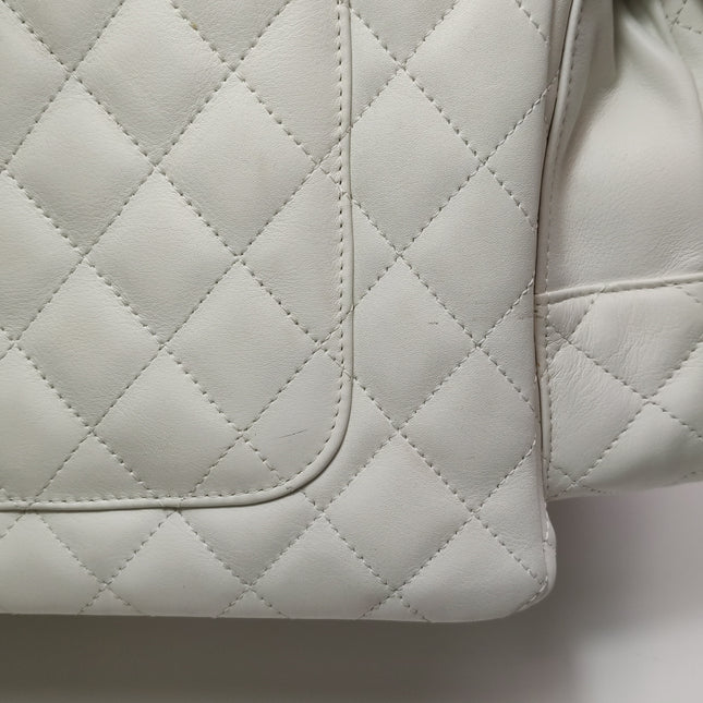 Chanel Cambon Multi-pocket Ligne Reporter Bag Large White Calfskin Leather