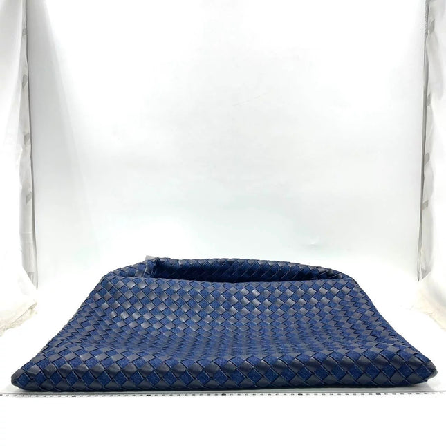Bottega Veneta Hop Large Leather and Denim Intrecciato Navy Hobo Bag 55cm