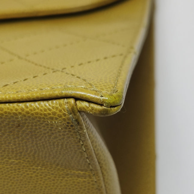 Chanel Vintage Kelly Flap Bag Yellow Caviar Leather 24k Gold Hardware 1997-1999