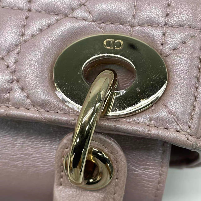 Lady Dior Mini 2016 Pearlescent Pink Lambskin Leather Gold Chain Strap