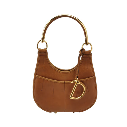 Dior 61 Brown Hobo Tote with Gold Metal Ring Handle-Luxbags