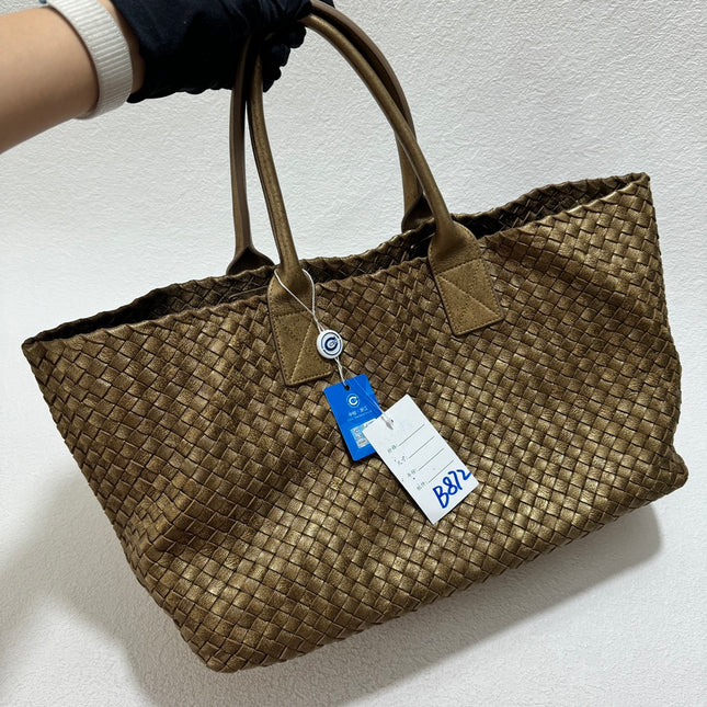 Sold Bottega Veneta Cabat Medium Intreccio Leather Tote Bag Gold