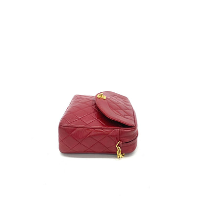 Chanel Vintage Camera Bag Red Lambskin Leather Gold Bajou Chain