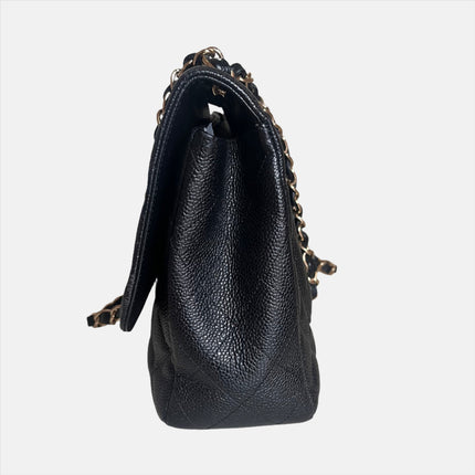 Sold Chanel Classic Flap 2009 Jumbo Black Caviar Leather Single Flap with Gold Hardware