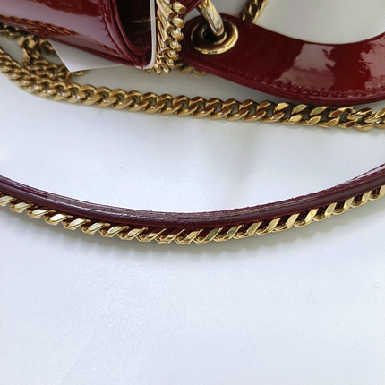 Lady Dior Mini Handbag Burgundy Red Patent Leather Gold-tone Chain Strap