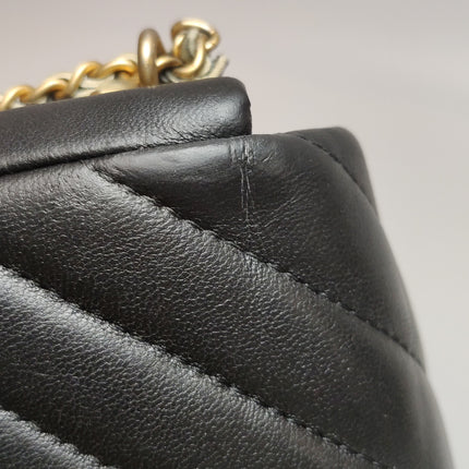 Chanel Classic Flap Mini Chevron Black Quilted Lambskin Leather Chain Around