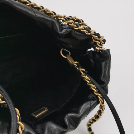 Sold Chanel 22 Hobo Bag Mini Shiny Calfskin Leather Black with Gold-tone Hardware