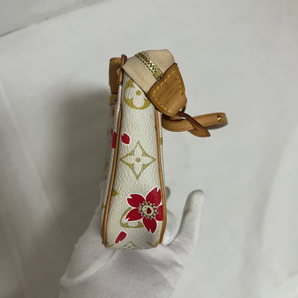 Louis Vuitton x Takashi Murakami Cherry Blossom Pochette Accessoire White Monogram