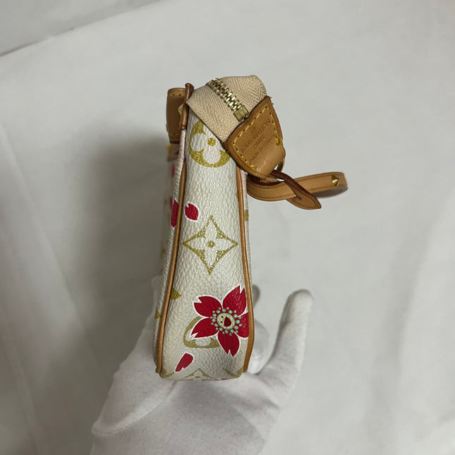 Louis Vuitton x Takashi Murakami Cherry Blossom Pochette Accessoire White Monogram