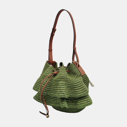 Loewe Raffia Ballon Ruffles Green Bucket Shoulder Bag 2022