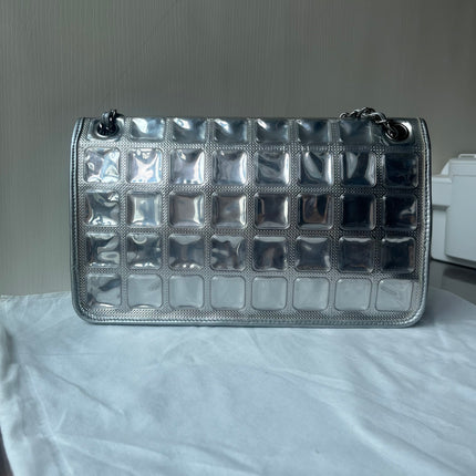 Chanel Ice Cube Chocolate Bar Classic Flap Metallic Silver PVC with Leather