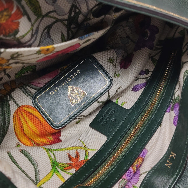 Gucci Jackie Soft Medium Green Leather Shoulder Bag With Strap