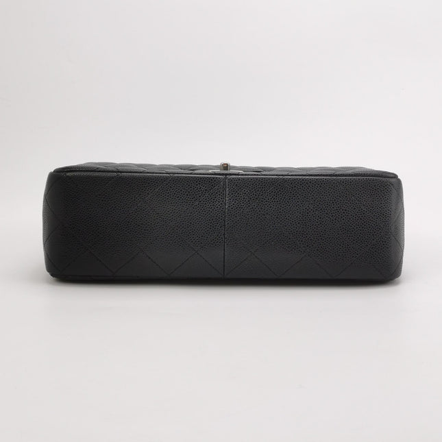 Chanel Classic Flap Jumbo Black Caviar Leather Double Flap Silver Hardware
