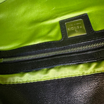 Fendi Mamma Baguette Black Lambskin Leather Green Enamel Buckle