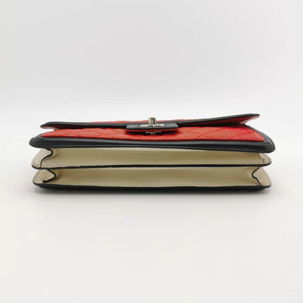 Chanel Baguette Flap Shoulder Bag Lambskin Red and Black Silver Double Chain