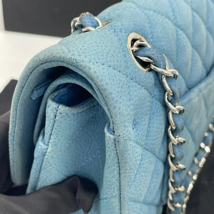 Chanel Timeless Classic Flap Medium Light Blue Caviar Leather Silver Hardware