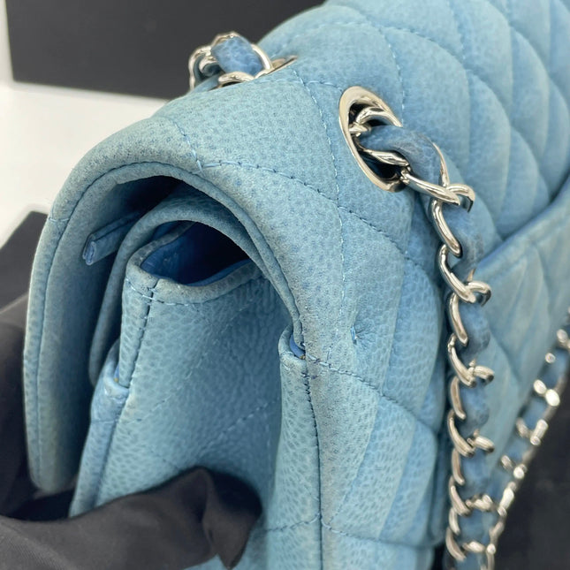 Chanel Timeless Classic Flap Medium Light Blue Caviar Leather Silver Hardware