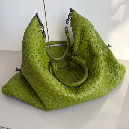 Bottega Veneta Maxi Convertible Tote Bag Hobo Green Leather Two-way Carry 52cm