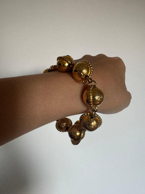 Celine 1990s Gold-tone Triomphe Planet Link Charm Bracelet