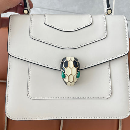 Bvlgari Serpenti Forever Small Leather Top Handle Crossbody Bag White