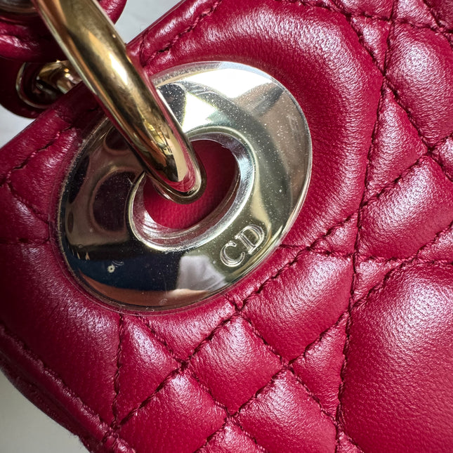 Lady Dior Mini Burgundy Lambskin Leather Gold HW Chain Strap